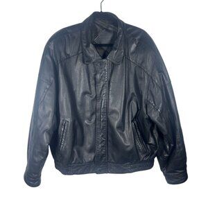 Mens‎ Black Leather Jacket XL Genuine Leather Outer Polyester Lining Elastic Hem
